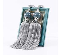 Curtain Tiebacks,2 Pcs Long Tassel Curtain Tiebacks Handmade Braided Rope Knot Drape Tie Backs European Style Decorative Curtain Holdbacks for Home & Office Window Drapery(Silver Grey)