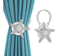 Curtain Tiebacks Crystal Curtain Holdbacks Silver Magnetic Curtain Buckle Tieback Holder Starfish Decorative Curtain Tie Back Hooks for Drapes, 1 Pair (Set of 2)
