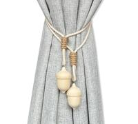 Curtain Tiebacks Farmhouse Holdbacks for Drapes, Boho Tie Backs for Curtains, Cotton Rope with Wood Acorn, Natural Boho Home Decor Shabby Chic Drapery Holder, Pack-2