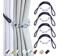 Curtain Tiebacks Handmade Braided Rope, 4 Pack Curtain Tiebacks With Crystal Beaded Decorative Drapery Holdbacks Handmade Curtain Rope Tier(Navy Blue)