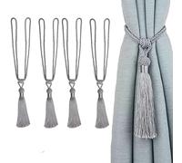 Curtain Tiebacks Handmade Rope Tassel Tie Backs Pair Curtain Holdbacks Curtain Liner Ties for Office Home Decorative Drapery Set of 4 (Silver, 4)