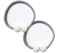Curtain Tiebacks,Magnetic Curtain Tiebacks Pearl Ball Curtain Drapes Clips Rope Holdbacks for Home Office,2 Pieces (White)