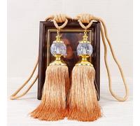 Curtain Tiebacks Rope Tassel Curtain Holdbacks,1 Pair Luxury Handmade Curtains Clips Curtains Hanger,Decorative Drapery Crystal Holdback Tie Backs (Orange)