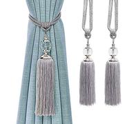 Curtain Tiebacks Rope Tassel TieBacks Curtain Holdbacks Silver for Drapes Decorative Drapery Crystal Holdback Tie Backs Handmade Curtain Holder 2 Pack
