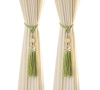 Curtain Tiebacks with Tassel 2 Pack Modern Handmade Curtain Holdbacks Decorative Rope Crystal Window Curtain Ties Backs for Draperies (Green)