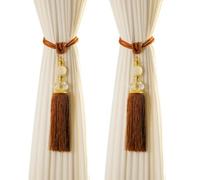 Curtain Tiebacks with Tassel 2 Pack Modern Handmade Curtain Holdbacks Decorative Rope Crystal Window Curtain Ties Backs for Draperies (Coffee)