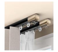 Curtain Track,Heavy Duty Double Curtain Track System with Silent Rollers, Aluminum Room Divider Rods for RV & Living Room, Black Ceiling Mount, 150cm/4.9ft Length