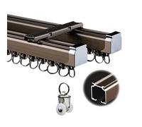 Curtain Track System,Adjustable Double Ceiling Rail Curtain Track System 1m-5m for Bay Windows, Home Office, Shower - Wall/Ceiling Mount with Fittings - Smooth Sliding Rod for Curtains (Brow