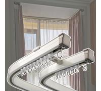 Curtain Track System, Bay Window Double Curved Rail, Flexible Aluminum Alloy Ceiling Wall Mount for Room Divider, Includes Fittings