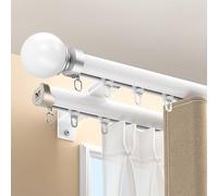 Curtain Track System,Double Curtain Track Side Mount, Aluminum Alloy, Punch-Free Silent Ceiling Rails for Living Room & Bathroom, 200cm, White - Easy Installation, Durable, Modern Design