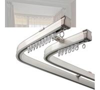 Curtain Track System,Flexible Bendable Metal Curtain Rod Set - Double Tracks for Bay Windows & Patios, L/U Shape Curved Track, 6m/19.7ft, Wall Mount - White Sho
