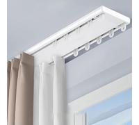 Curtain Track System,Heavy Duty Aluminum Double Curtain Tracks - Silent Drapes Rail, Ceiling Mount, No Damage, Perfect for Living Room & Bedroom Room Divider, White, 2.4m/7.9ft