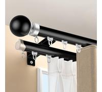 Curtain Track System,Silent Double Curtain Track, Side Mount Aluminum Alloy Rail, Punch-Free Ceiling Installation for Living Room & Bathroom, 200cm Black - Durable & Stylish Solution