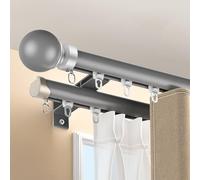 Curtain Track System,Silent Double Curtain Track System, Side Mount Aluminum Alloy Rails, Punch-Free Ceiling Installation for Living Room & Bathroom - Grey, 200cm Long