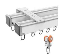 Curtain Tracks Ceiling or Wall Mounting Curtain Guide Rail Slide Rail Single/Double Curtain Poles Tracks Home Decor Curtain Rail Set Including All Install Fitting, Privacy Room Divider(Color:White-Dou