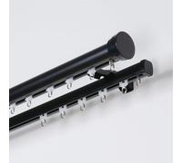 Curtain Tracks, Curtain Double Tracks, Ceiling Mounted Thick Aluminum Alloy Curtain Tracks Rail Set With Roller For Living Room Bedroom Room Divider(Black,4.6FT/140CM)