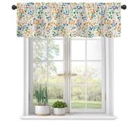 Curtain Valances, Bright Watercolor Colorful Leaves Spots Semi Sheer Kitchen Windows Valances, Rod Pocket Short Window Treatment Light Filtering Decor Valances for Kitchen Living Room Bedroom -54"x18"