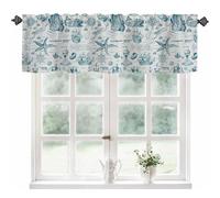 Curtain Valances for Windows,Blue Nautical Adventure Semi Sheer Valance Curtains,Starfish Ships and Anchors Window Valance Curtains,Short Rod Pocket Window Treatment for Kitchen Living Room 54"x18"