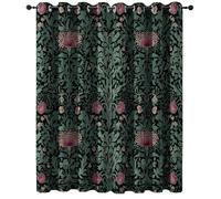 Curtain W 29.5" x L 65" (2 Panels) Grommet Top Room Darkening William Morris Style Plant Pattern Retro Blackout Curtains Sound and Heat Reduction for Bedroom Green Pink