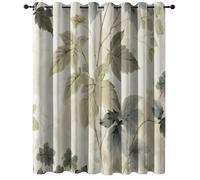 Curtain W 55" x L 102" (2 Panels) Grommet Top Room Darkening Branches And Leaves Simple And Elegant Pastoral Blackout Curtains Sound and Heat Reduction for Bedroom Green Beige