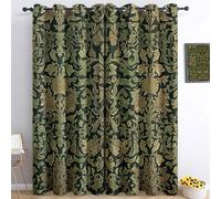 Curtain William Morris Style Flowers New Year Eyelet 80% Blackout Room Darkening Curtains Green Print Pattern Light Blocking Window W 46" x L 90" (3 Panels)