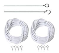 Curtain Wire Net with Hooks & Eyes Set Cord Cable and Eyes Hook for Net Curtains Rail Net Curtain Tension Rod Curtain Hooks Plastic White Curtain Wire 8 meter Kit.