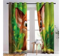 Curtain with Cartoon Forest Animal Fox printed pattern for Bedroom, Green Blackout Curtain with Eyelet Top Thermal-Insulated Noise-Reducing Drapes W 46.1" x L 90.2" 2 Panels