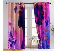 Curtain with Exquisite Feminine Animal Butterfly printed pattern for Bedroom, Purple Blackout Curtain with Eyelet Top Thermal-Insulated Noise-Reducing Drapes W 46.1" x L 90.2" 2 Panels