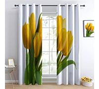Curtain with Minimalism Flowers Yellow Tulips printed pattern for Bedroom, Cream Blackout Curtain with Eyelet Top, W 66.1" x L 72.0" Thermal Insulated Noise Reducing Drapes, 2 Panels