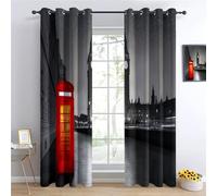 Curtain with Surrealism London Red Telephone Booth printed pattern for Bedroom, Light Gray Blackout Curtain with Eyelet Top, W 46.1" x L 54.3" Thermal Insulated Noise Reducing Drapes, 2 Panels