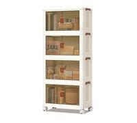 Curtainboro 4 Tier Foldable Storage Bins, 72L Per Stackable Plastic Storage Bins with Double Magnetic Door and Smooth Wheels for Snacks, Books