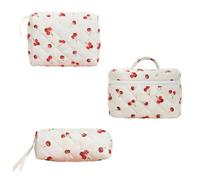 Curtainboro Quilted Makeup Bag Coquette Cosmetic Bag Large Capacity Travel Cosmetic Bag Set Printed Makeup Bag Large Capacity Portable Toiletry Bag Organizer for, Cherry (S+M+L), Cherry Red (Large +