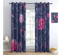 Curtains 100% Blackout Chinese Traditional Flowers And Birds For Bedroom Living Room Home Theatre, Eyelet Print Curtains - Energy Efficient Saving Window Drapes 2 Panels W 59 X L 65 Inches Grey