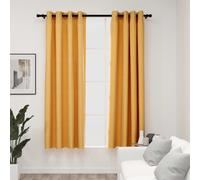 Curtains 140x175cm Yellow Linen-Look Blackout 100% Polyester Grommets Pair 2pcs