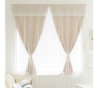 Curtains 2 Panels Blackout Double Layer Hollow-Out Star Window Home Decor Tulle Drapes For Bedroom Window Door W*H:70X100Cm 28X39Inch Beige 2Pcs