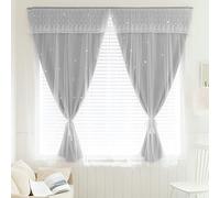 Curtains 2 Panels Blackout Double Layer Hollow-Out Star Window Home Decor Tulle Drapes For Bedroom Window Door W*H:70X100Cm 28X39Inch Gray 2Pcs