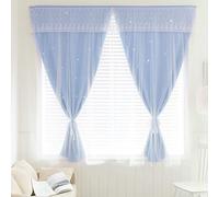 Curtains 2 Panels Blackout Double Layer Hollow-Out Star Window Home Decor Tulle Drapes For Bedroom Window Door W*H:70X120Cm 28X47Inch Blue 2Pcs