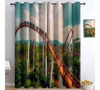 Curtains 3D Print Photography Amusement Park Roller Coaster Eyelet Thermal Insulated Blackout Window Drapes, Curtains Multicolor for Bedroom Living Room Baby Bedroom Playroom 66” W x 72” L (2 Panels)