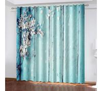 Curtains 54 Inch Length 2 Panels Set, Drape Panels Wooden Board and Floral Pattern Polyester Blue Blackout for Kitchen Bedroom 2 Piece 40W x 54L Inch