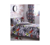(Curtains - 66x72") Grey Skateboarding Duvet Cover Set Skater Bedding
