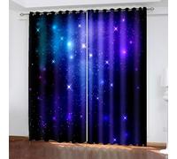 Curtains 72 Inch Length 2 Panels Set, Farmhouse Curtains Blackout Starry Sky Polyester Black Blue Drapes Home Decorative 2 Piece 38W x 72L Inch
