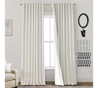 Curtains 96 Inches Long 2 Panel Set,Black Out Linen Track System Pleated Back Tab Room Darkening Blackout Insulated Thermal Curtains Drapes 96 Inch Length for Sliding Glass Door Living Room,8FT,Cream