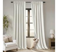 Curtains 96 Inches Long 2 Panel Set,Black Out Linen Track System Pleated Back Tab Room Darkening Blackout Insulated Thermal Curtains Drapes 96 Inch Length for Sliding Glass Door Living Room,8FT,Cream