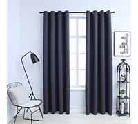 Curtains Anthracite 140x245 cm 100% Polyester Blackout Metal Ring 2pcs Modern UK