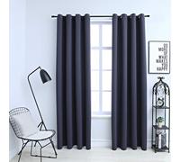 Curtains Anthracite Blackout 140x225 cm 2pc 100% Polyester with Metal Rings Pair