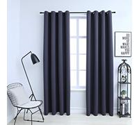 Curtains Anthracite Blackout 140x225 cm 2pc 100% Polyester with Metal Rings Pair