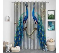Curtains - Beautiful Blue Peacock Pattern Eyelet Soft Blackout Thermal Insulated Room Darkening Window Drapes for Children's Bedroom Playroom Top Curtains 2 Panels Oil Painting Style 92" x 90"