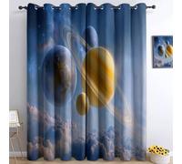 Curtains Bedroom Big Window Treatment Eyelet Thermal Insulated Drapes, Universe Starry Sky Planets Celestial Bodies, Darkening Curtain for Kitchen Living Room Bathroom Two Panel 43 x 85 Inch Blue