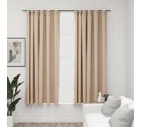 Curtains Beige 140x175 cm Linen-Look Blackout 100% Polyester with Hooks Set of 2