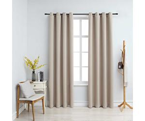 Curtains Beige 140x225 cm 2pcs Blackout 100% Polyester Metal Eyelet Rings Lined